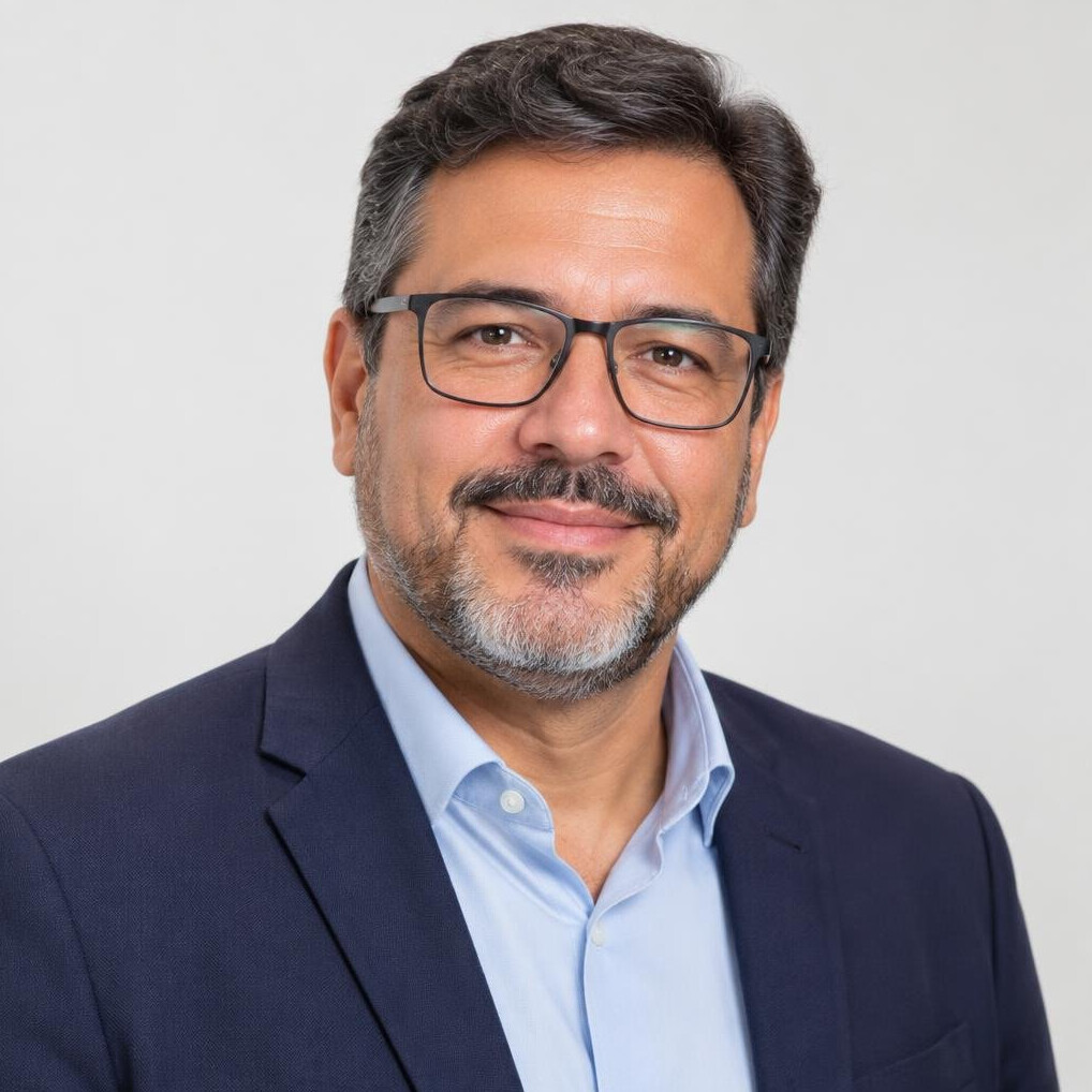 Studio portrait of a brazilian man with glasses