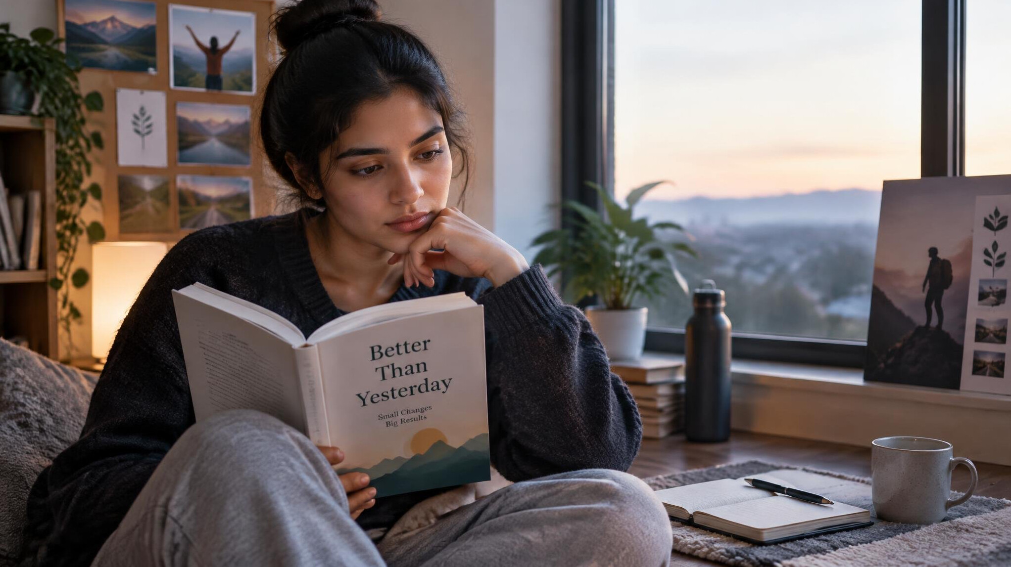 person reading self help book