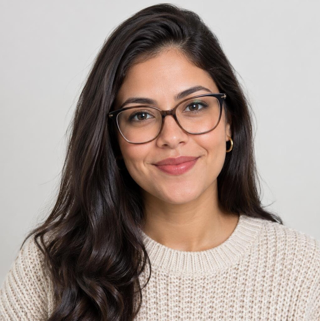 Studio portrait of a brazilian woman with glasses